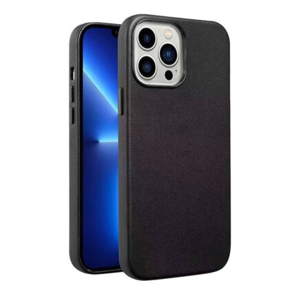 מגן לאייפון שחור דמוי עור עם MagSafe מובנה Grip Case